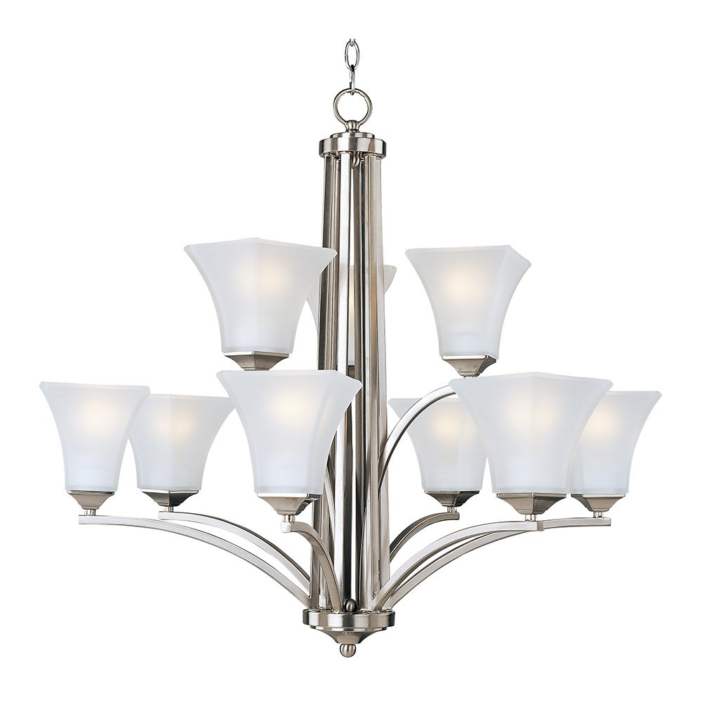 31 1/2" 9-Light Chandelier in Satin Nickel with Frosted Glass