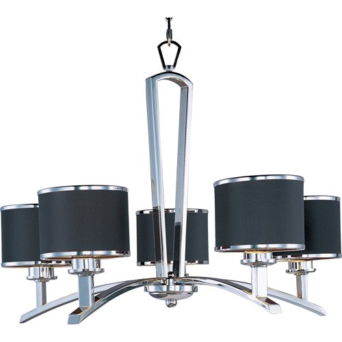27" 5-Light Single-Tier Chandelier in Polished Chrome with Black Fabric Shades