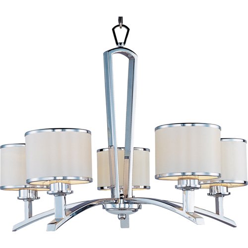 27" 5-Light Single-Tier Chandelier in Polished Chrome with White Fabric Shades