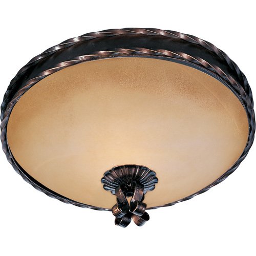 16" 3-Light Flush Mount in Oil Rubbed Bronze with Vintage Amber Glass