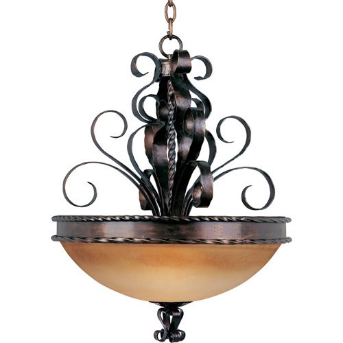 24" 3-Light Invert Bowl Pendant in Oil Rubbed Bronze with Vintage Amber Glass