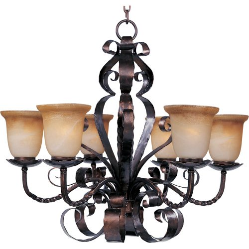 30" 6-Light Chandelier in Oil Rubbed Bronze with Vintage Amber Glass