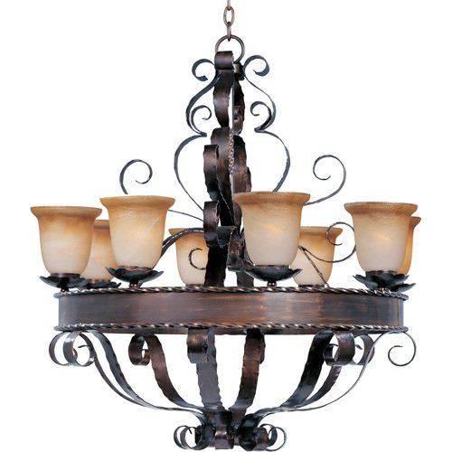 35" 8-Light Chandelier in Oil Rubbed Bronze with Vintage Amber Glass