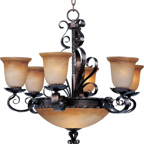 30" 9-Light Chandelier in Oil Rubbed Bronze with Vintage Amber Glass