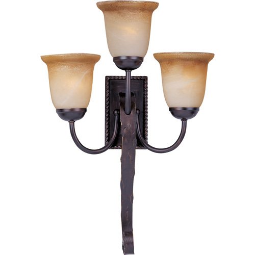 16 1/2" 3-Light Wall Sconce in Oil Rubbed Bronze with Vintage Amber Glass