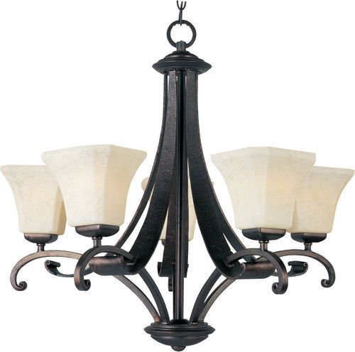 28" 5-Light Chandelier in Rustic Burnished with Frost Lichen Glass