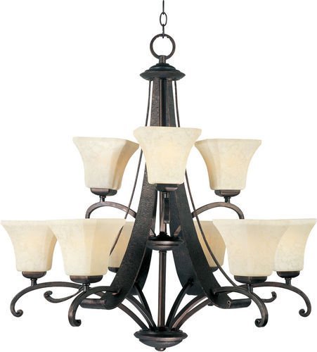 31 1/2" 9-Light Chandelier in Rustic Burnished with Frost Lichen Glass