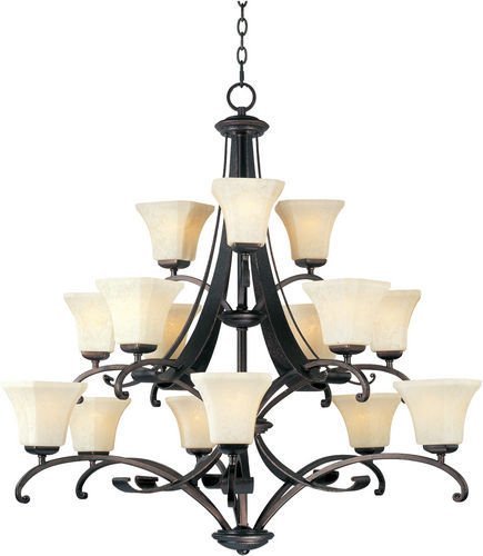 44" 15-Light Chandelier in Rustic Burnished with Frost Lichen Glass