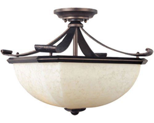 18" 2-Light Semi-Flush Mount in Rustic Burnished with Frost Lichen Glass