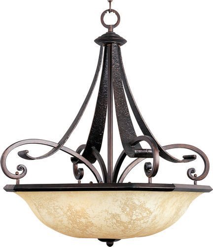 20" 4-Light Invert Bowl Pendant in Rustic Burnished with Frost Lichen Glass