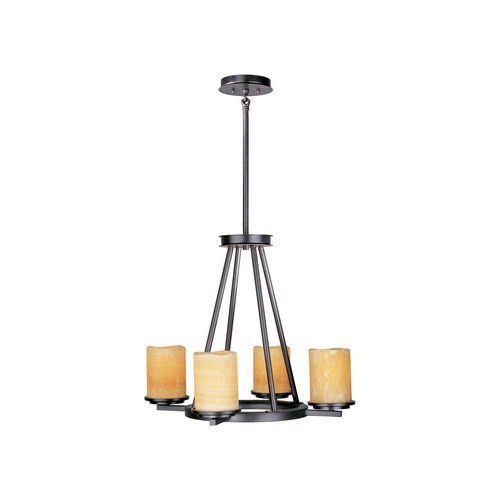 24" 4-Light Chandelier in Rustic Ebony with Stone Candle Glass