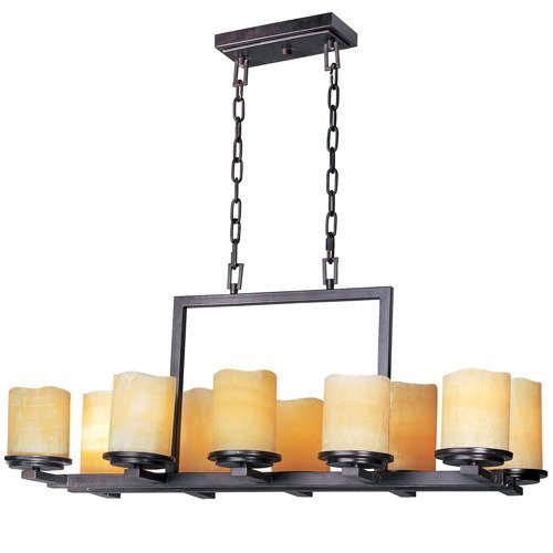 16 1/2" 10-Light Chandelier in Rustic Ebony with Stone Candle Glass
