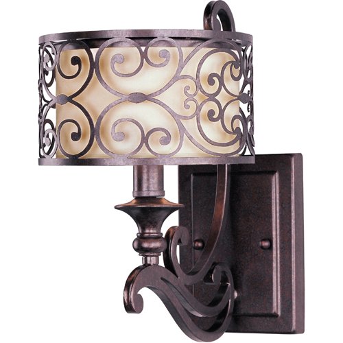 7" 1-Light Wall Sconce in Umber Bronze with an Off-White Fabric Shade