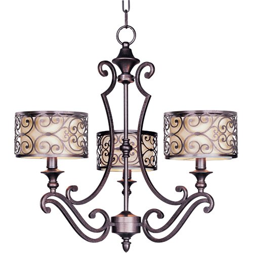 24 1/2" 3-Light Single-Tier Chandelier in Umber Bronze with Off-White Fabric Shades