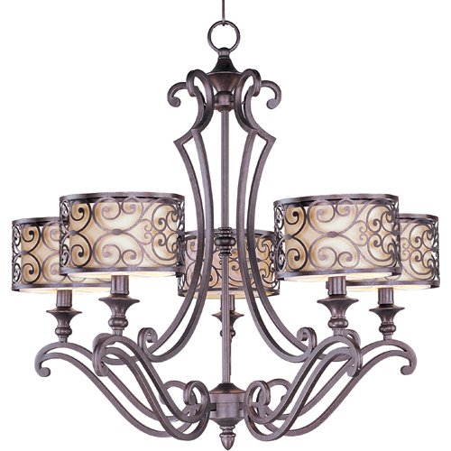 28" 5-Light Single-Tier Chandelier in Umber Bronze with Off-White Fabric Shades