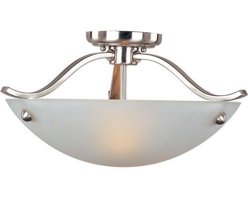 17 3/4" 2-Light Semi-Flush Mount in Satin Nickel with Frosted Glass
