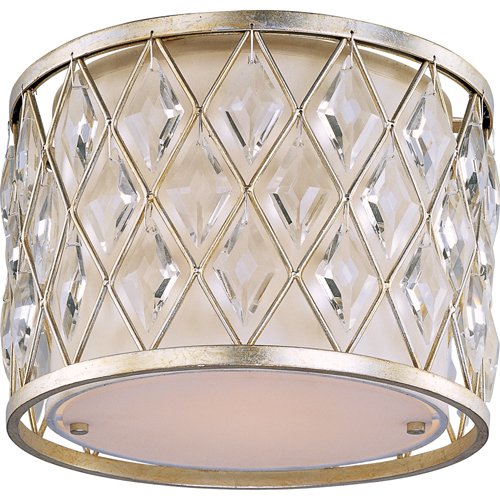 12 1/2 1-Light Flush Mount Fixture in Golden Silver with Diamond Shaped Crystals