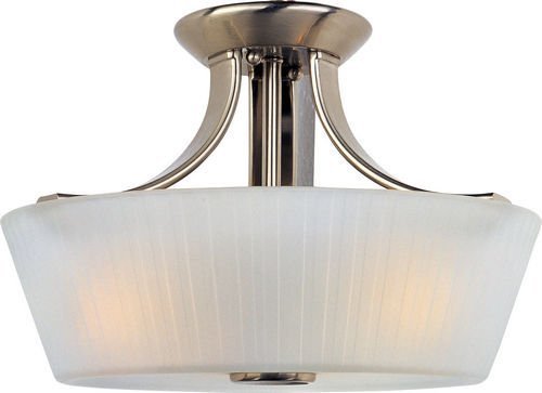 13 1/4" 3-Light Semi-Flush Mount in Satin Nickel with Frosted Glass