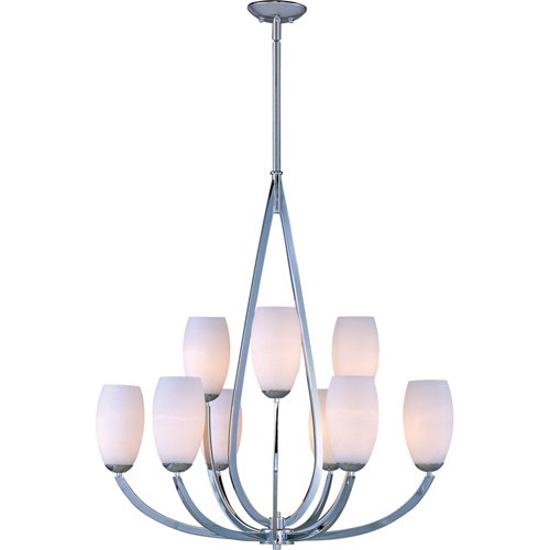 34 1/2" 9-Light Multi-Tier Chandelier in Polished Chrome with Satin White Glass