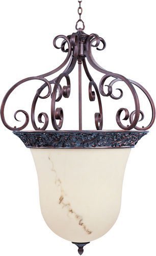 33" 6-Light Entry Foyer Pendant in Greek Bronze with Wheat Glass