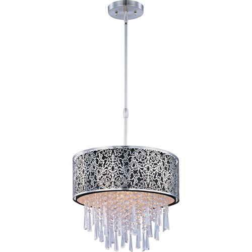 16" 5-Light Single Pendant in Satin Nickel with Beveled Crystal and a Black Fabric Shade