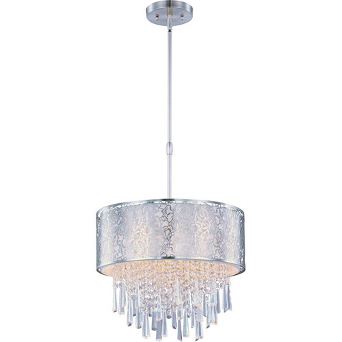 16" 5-Light Single Pendant in Satin Nickel with Beveled Crystal and a White Fabric Shade