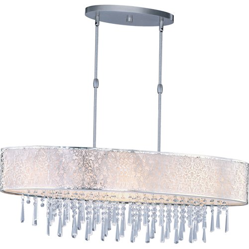 37 3/4" 9-Light Single Pendant in Satin Nickel with Beveled Crystal and a White Fabric Shade