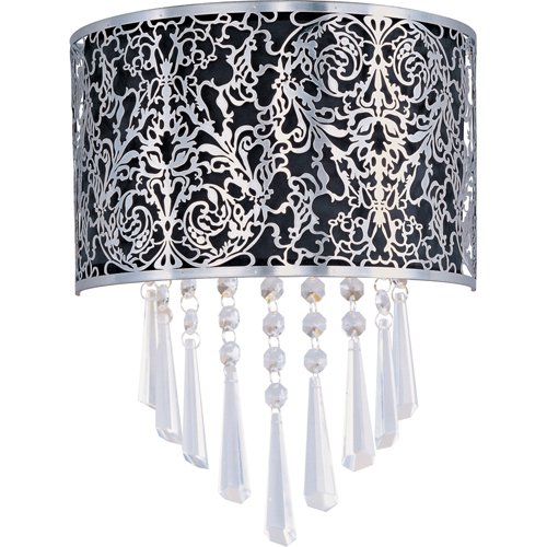 9 3/4" 2-Light Wall Sconce in Satin Nickel with Beveled Crystal and a Black Fabric Shade