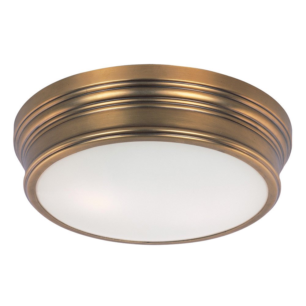 Flush Mount in Natural Aged Brass with Satin White Glass