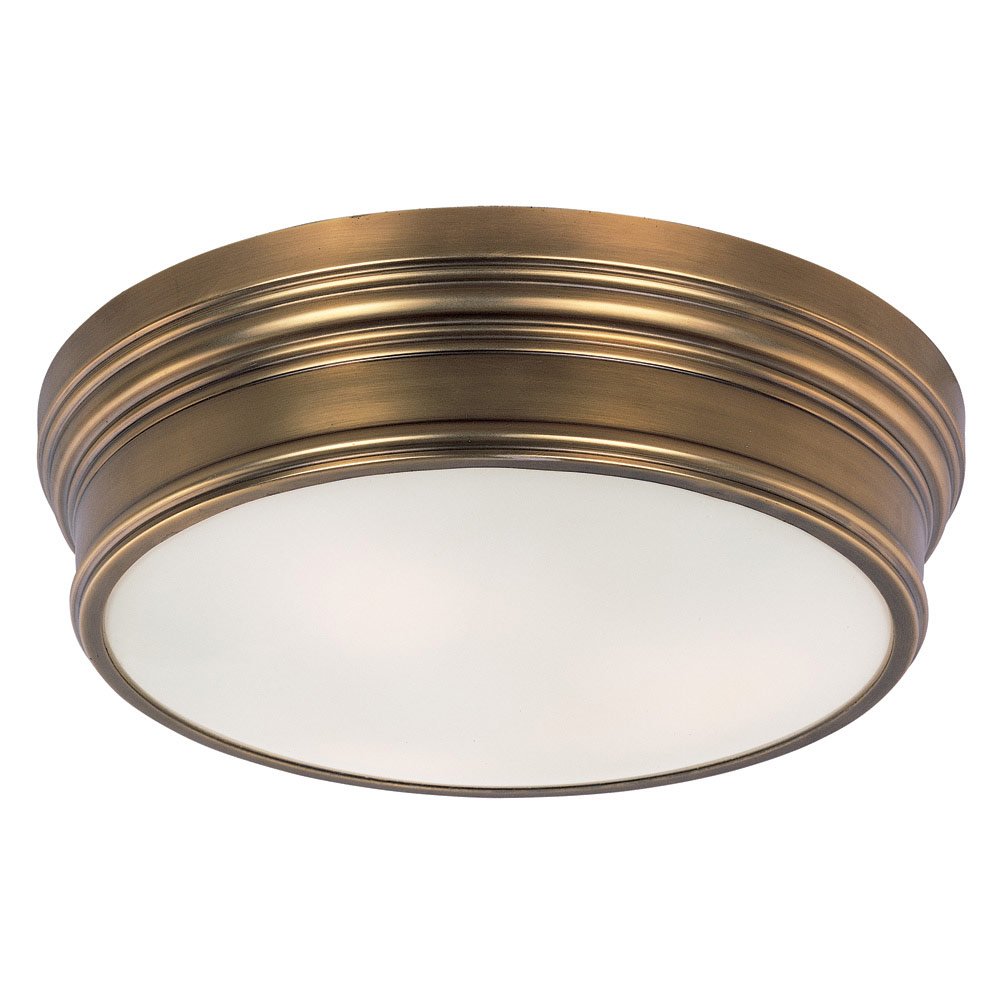 Flush Mount in Natural Aged Brass with Satin White Glass
