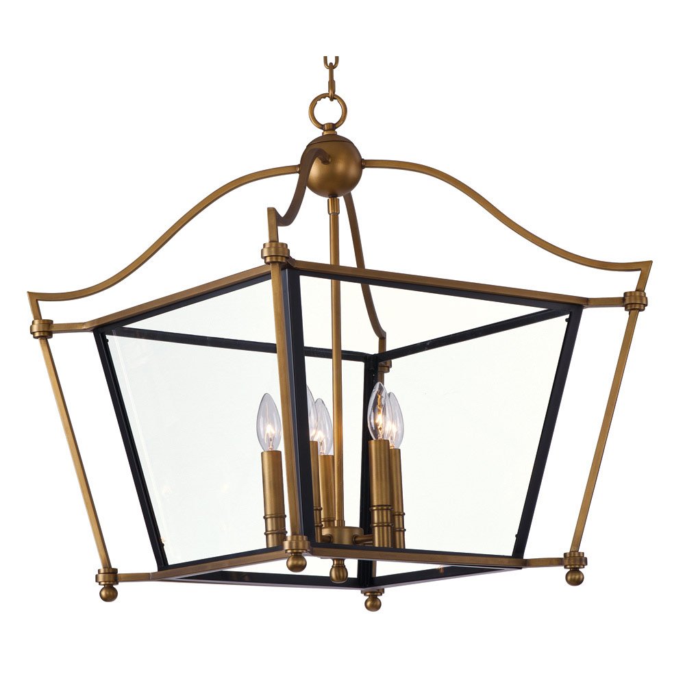 5 Light Chandelier in Natural Aged Brass with Clear Glass
