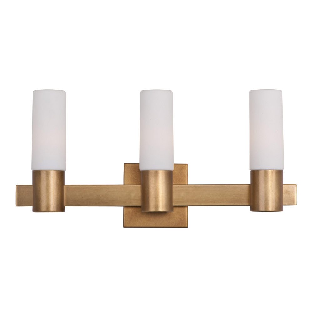 Triple Bath Vanity in Natural Aged Brass with Satin White Glass