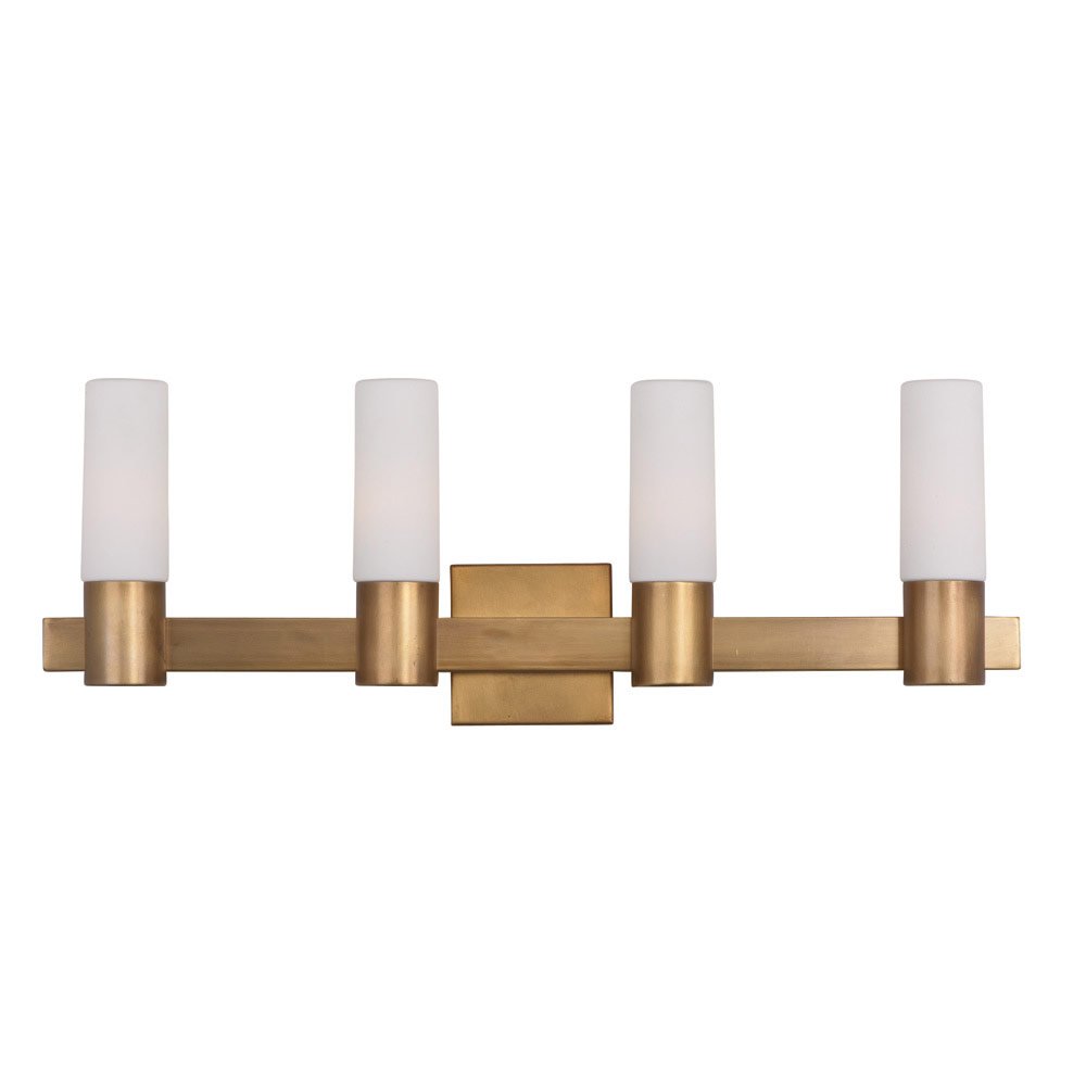 Quadruple Bath Vanity in Natural Aged Brass with Satin White Glass