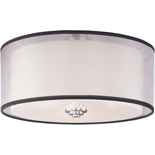 15" 3-Light Flush Mount Fixture in Satin Nickel with Satin White Glass and a Sheer Charcoal Shade