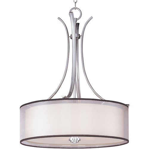 22 1/2" 4-Light Single Pendant in Satin Nickel with Satin White Glass and a Sheer Charcoal Shade