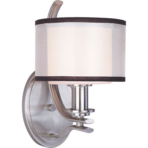 6 1/2" 1-Light Wall Sconce in Satin Nickel with Satin White Glass and a Sheer Charcoal Shade