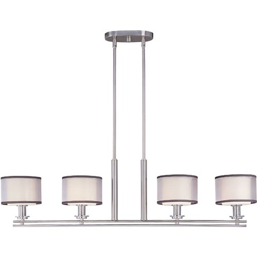 41 1/2" 4-Light Island Pendant in Satin Nickel with Satin White Glass and Sheer Charcoal Shades
