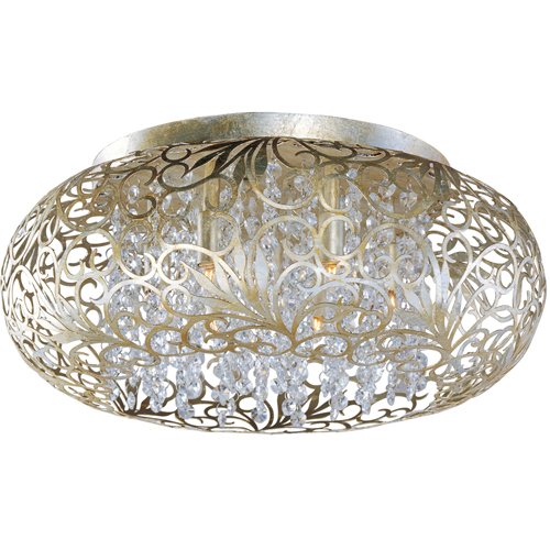 18" 3-Light Flush Mount Fixture in Golden Silver with Beveled Crystal