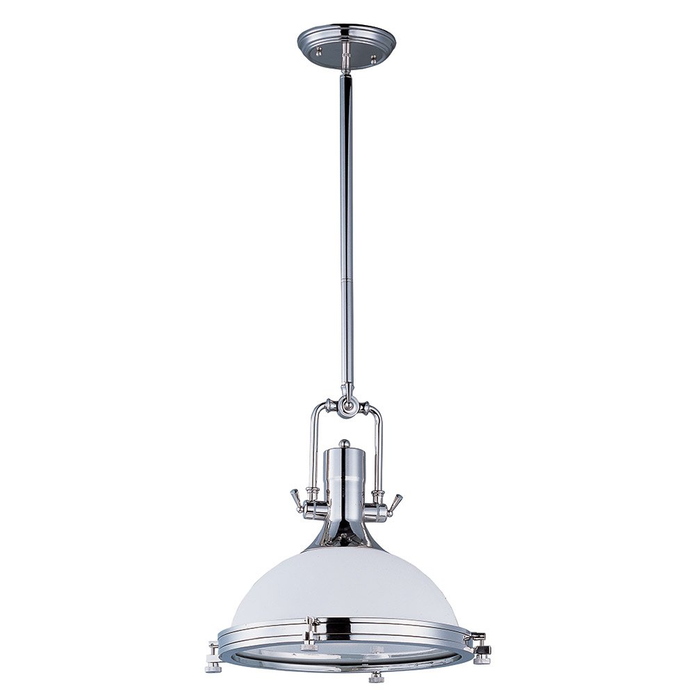 Single Pendant in Polished Nickel with Satin White Glass