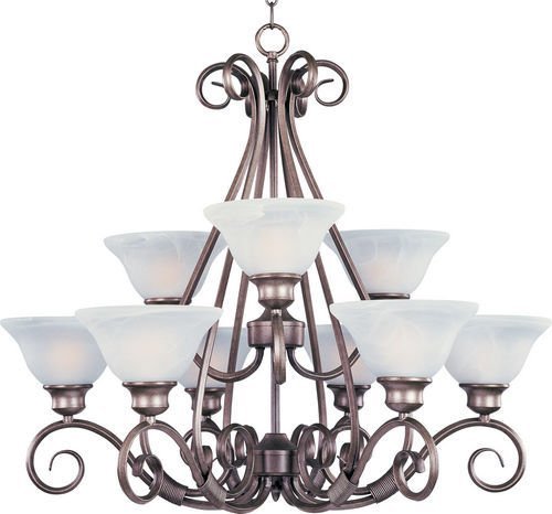 30 1/2" 9-Light Chandelier in Pewter with Marble Glass