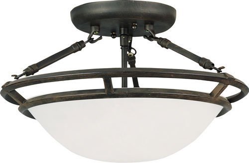 14 1/2" 3-Light Semi-Flush Mount in Bronze with Marble Glass