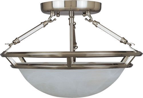 14 1/2" 3-Light Semi-Flush Mount in Pewter with Marble Glass