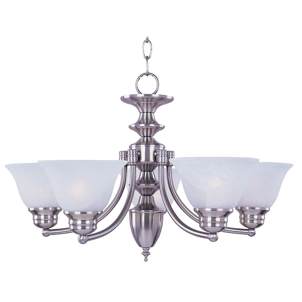 6 Light Chandelier in Satin Nickel with Frosted Glass