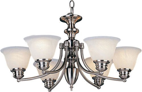26" 6-Light Chandelier in Satin Nickel with Marble Glass