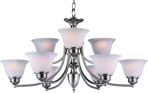 31 1/2" 9-Light Chandelier in Satin Nickel with Marble Glass