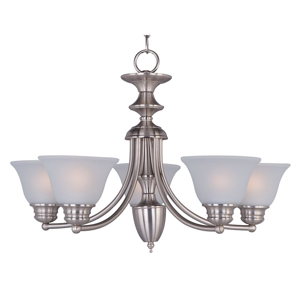 5 Light Single Tier Chandelier in Satin Nickel with Frosted Glass