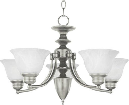 25" 5-Light Chandelier in Satin Nickel with Marble Glass