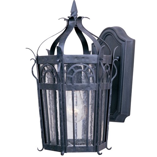 9" 1-Light Outdoor Wall Lantern in Country Forge with Seedy Glass