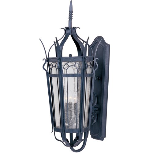 15 1/2" 3-Light Outdoor Wall Lantern in Country Forge with Seedy Glass