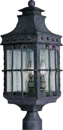 8 1/2" 3-Light Outdoor Pole/Post Lantern in Country Forge with Seedy Glass